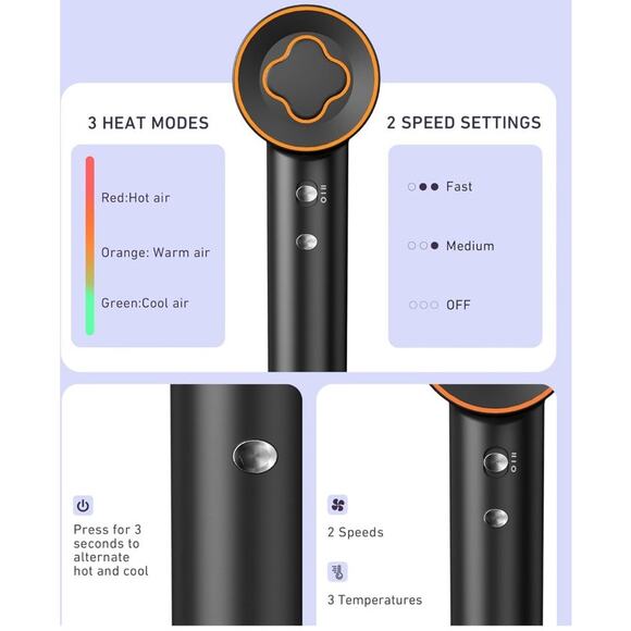 NWT Silver High-Speed Brushless Motor Negative Ionic Hair Dryer Diffuser Nozzle - Picture 4 of 9